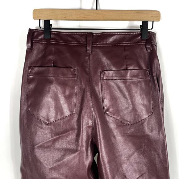 Marissa Webb Faux Leather Kick-Flare Trousers Pants Burgundy High Rise Sz 6 - Picture 14 of 16